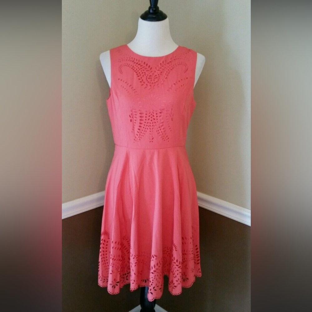 NWT Modcloth Invitation Designer Dress S Coral Cutout Eyelets Cocktail Party